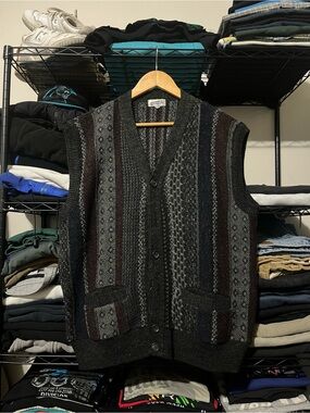 Boss Men's Multicolor Striped Knit Cardigan Vest - Charcoal, Gray, Brown